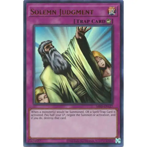 YuGiOh Trading Card Game Metal Raiders 25th Anniversary Ultra Rare Solemn Judgment MRD-EN127