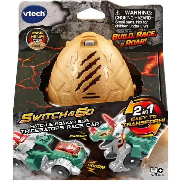 Switch & Go Hatch & Roaaar Egg Triceratops Racer Car Figure