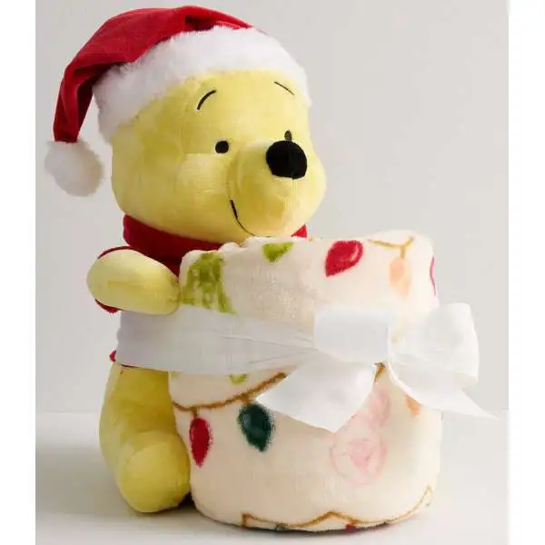 Disney Santa Winnie the Pooh Exclusive 12-Inch Plush & Fleece Throw Blanket Set