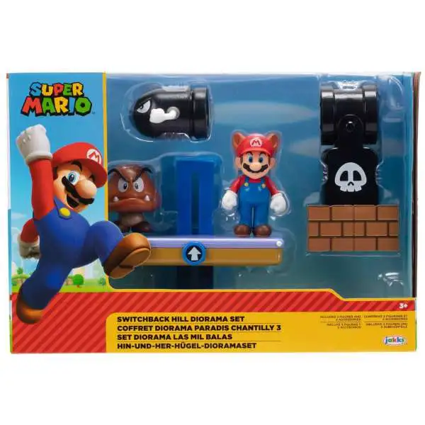 World of Nintendo Switchback Hill Diorama Set [with Raccoon Mario, Bullet Bill & Goomba Figures!]