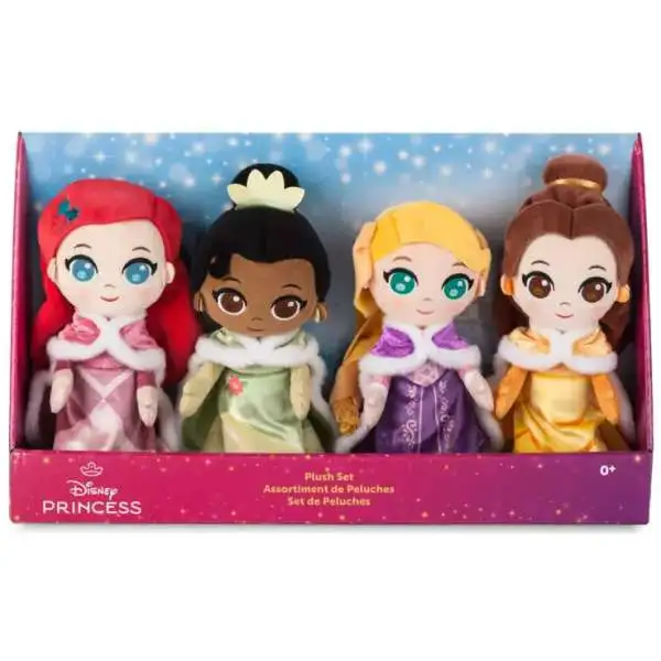 Disney Princess 2024 Holiday Ariel, Tiana, Rapunzel & Belle Exclusive 10-Inch Plush 4-Pack Set