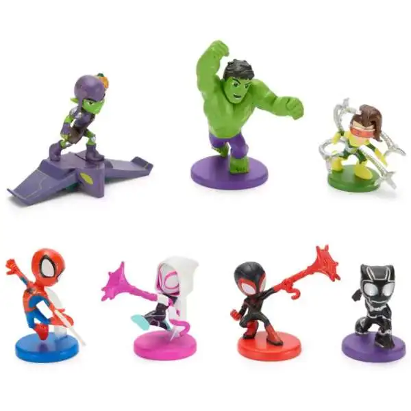 Disney Marvel Spidey & His Amazing Friends Spidey, Spin, Ghost, Panther, Hulk, Goby & Doc Ock 7-Piece Deluxe PVC Figure Play Set