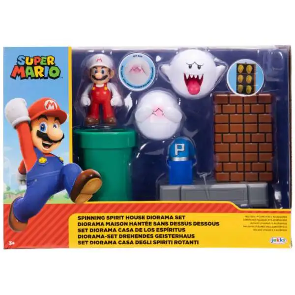 World of Nintendo Super Mario Spinning Spirit House 2.5-Inch Diorama Set [with Fire Mario, Boo & Shy Boo]