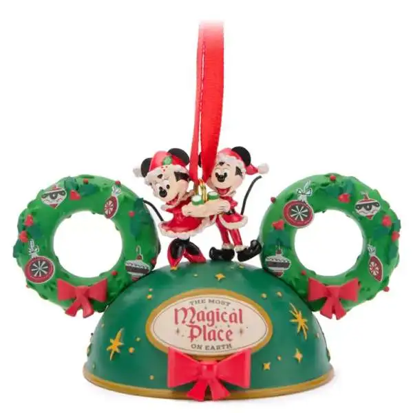 Walt Disney World 2025 Holiday Santa Mickey & Minnie Mouse Ear Hat Ornament