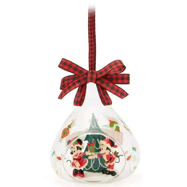 Disney 2025 Holiday Santa Mickey & Minnie Mouse ''Happy Holidays 2025'' Glass Ornament