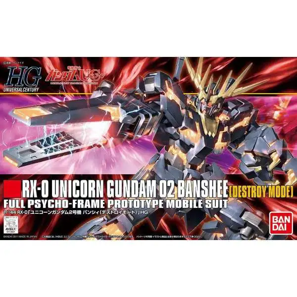 High Grade Universal Century RX-0 Unicorn Gundam 02 Banshee [Destroy Mode] Full Psycho-Frame Prototype Mobile Suit 1/144 Model Kit