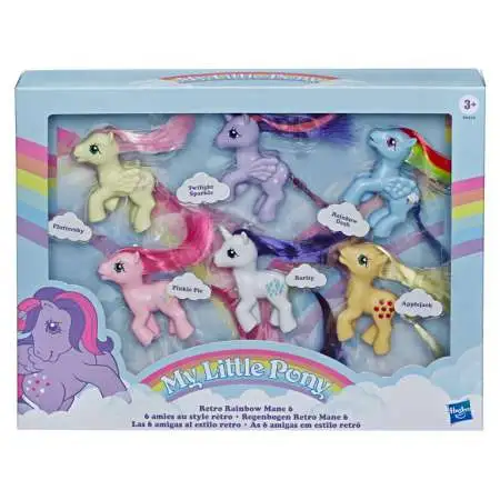 My Little Pony Retro Rainbow Mane 6 Exclusive 3-Inch Figure 6-Pack [Twilight Sparkle, Pinkie Pie, Applejack, Fluttershy, Rainbow Dash & Rarity]