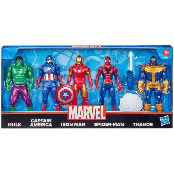 Marvel Hulk, Captain America, Iron Man, Spider-Man & Thanos Exclusive Action Figure 5-Pack