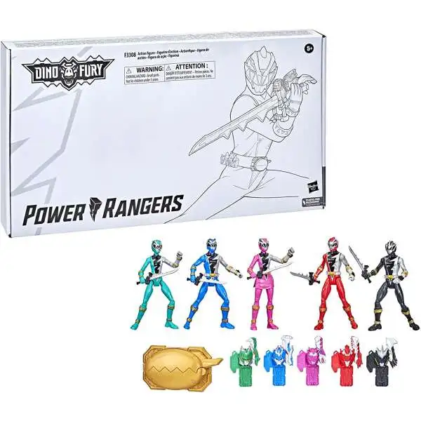 Power Rangers Dino Fury Battle Attackers Ranger Team Multipack Exclusive Action Figure 5-Pack [with Dino Fury Keys and Chromafury Saber]