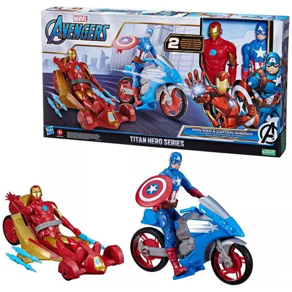 Marvel Avengers Titan Hero Series Iron Man & Captain America Rolling Rescue Action Figure Set