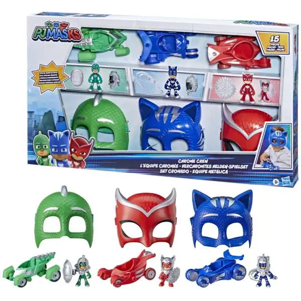 Disney Junior PJ Masks Chrome Crew Play Set [3 Figures, 3 Vehicles & 3 Masks]