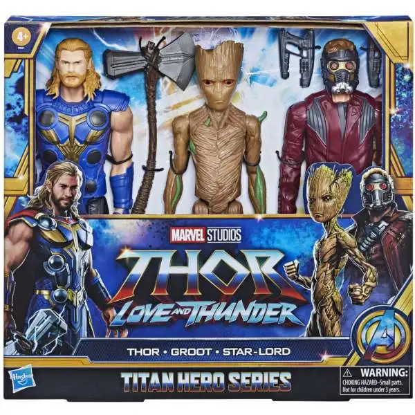 Marvel Thor: Love & Thunder Titan Hero Series Thor, Groot & Star Lord Action Figure 3-Pack