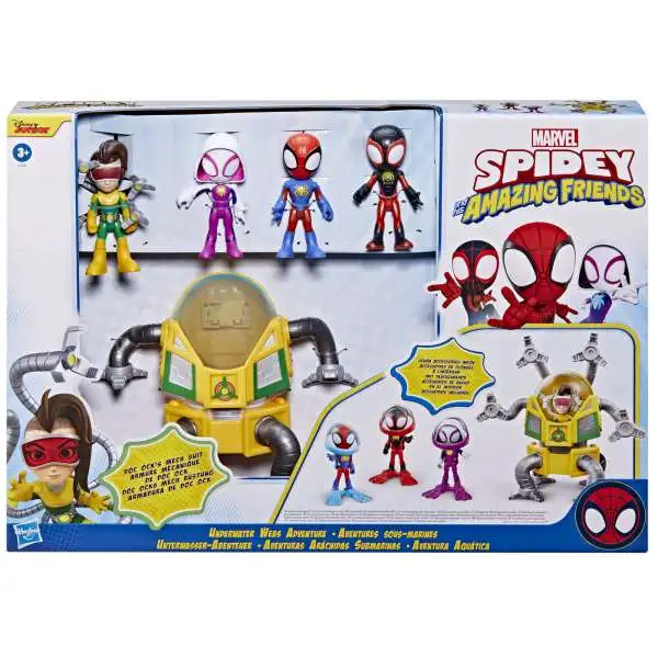 Marvel Spidey & His Amazing Friends Underwater Webs Adventure Playset [Includes Spidey, Miles Morales, Ghost-Spider & Doc Ock with Mech Suit]