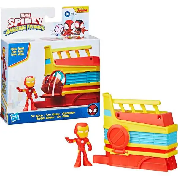 Marvel Spidey & His Amazing Friends City Blocks Stark Tower 4-Inch Figure Set