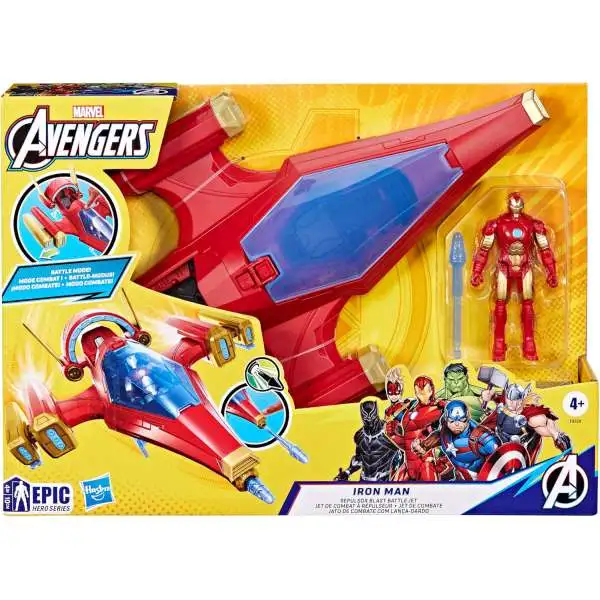 Marvel Avengers Epic Hero Series Iron Man Repulsor Blast Battle Jet Action Figure Vehicle