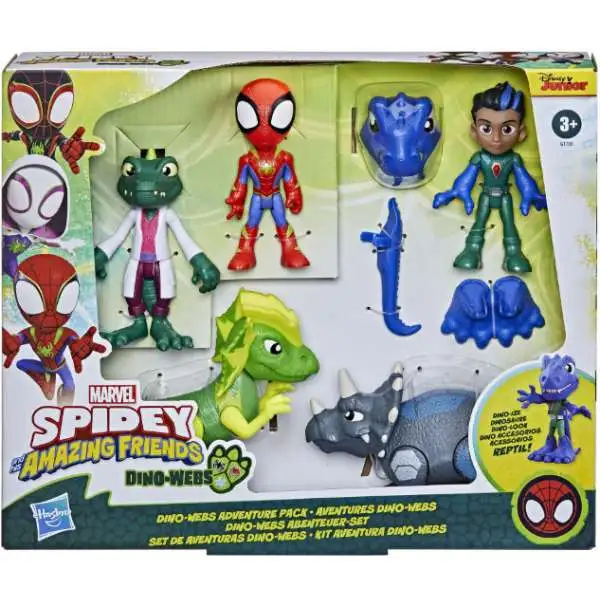 Marvel Spidey & His Amazing Friends Dino-Webs Adventure Pack Exclusive 4-Inch Acton Figure Set [Spidey, Reptil, Lizard, Electrosaurus & Rhino Dino]