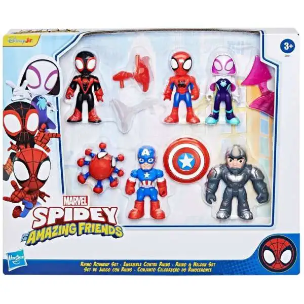 Marvel Spidey & His Amazing Friends Rhino Roundup Set Exclusive Action Figure 6-Pack [Miles, Spidey, Captain America, Ghost-Spider, Rhino & Trace-E]
