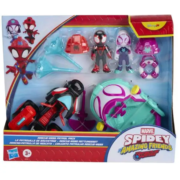Marvel Spidey & His Amazing Friends Rescue Webs Ghost-Spider Boat & Miles "Spin" Morales Cycle Exclusive Patrol Pack