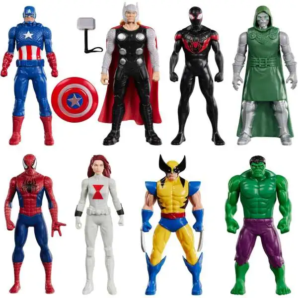 Marvel Black Widow, Miles Morales, Thor, Doctor Doom, Spider-Man, Captain America, Hulk, & Wolverine Action Figure 8-Pack