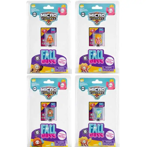World's Smallest Fall Guys Crash Tester, French Fries, Tasty Burger & Blue Freeze 1.25-Inch Set of 4 Micro Figures