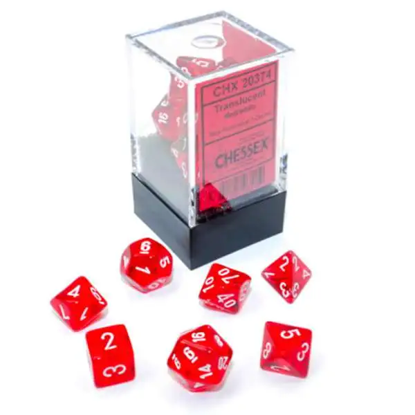 Chessex Gaming Supplies Translucent Mini Polyhedral 7-Die Dice Set #20374 [Red/White]