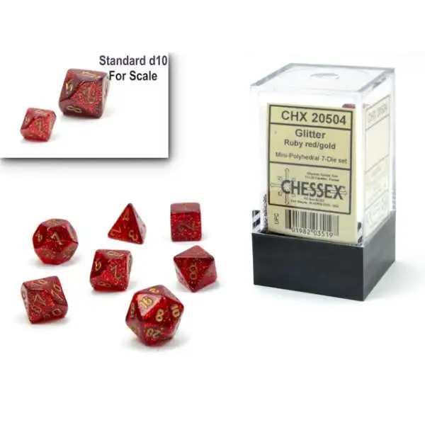 Chessex Gaming Supplies Glitter Mini Polyhedral 7-Die Dice Set #20385 [Ruby/Gold]