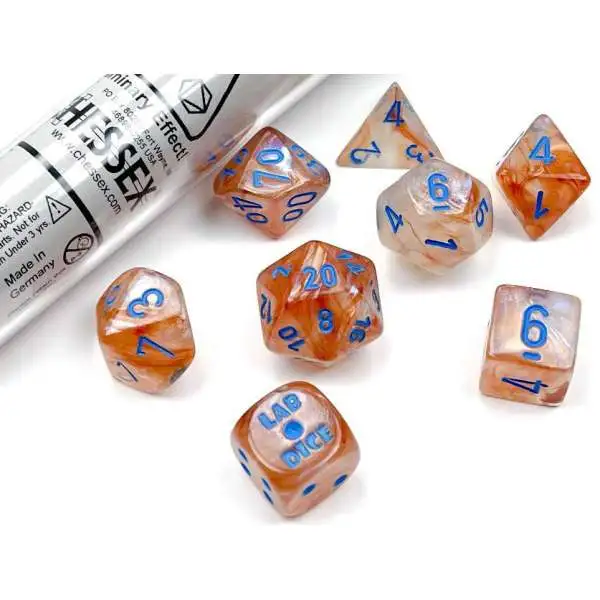 Chessex Gaming Supplies Lab Dice Borealis Polyhedral 7-Die Dice Set [Rose Gold / Light Blue]