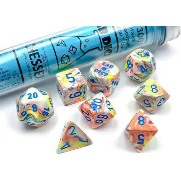 Chessex Gaming Supplies Lab Dice Festive Polyhedral 7-Die Dice Set [Kaleidoscope / Blue]