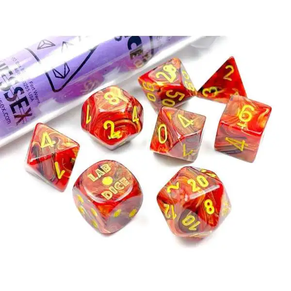Chessex Gaming Supplies Lab Dice Vortex Polyhedral 7-Die Dice Set [Underworld / Yellow]