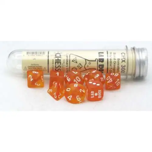 Chessex Gaming Supplies Lab Dice Borealis Polyhedral 7-Die Dice Set [Blood Orange/White]