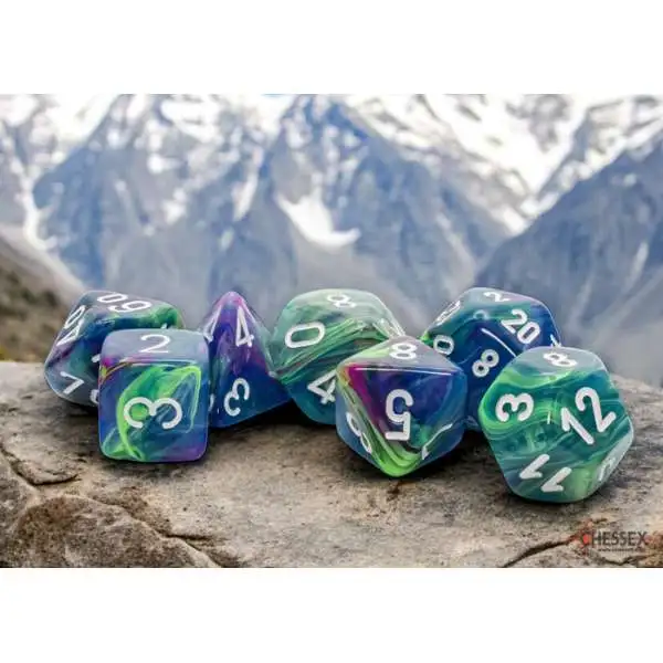 Chessex Gaming Supplies Festive Mega-Hedral 7-Die Dice Set #22546 [Waterlily/White]