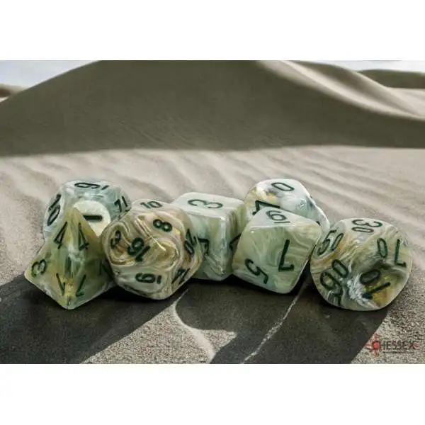 Chessex Gaming Supplies Marble Mega-Hedral 7-Die Dice Set #22409 [Green/Dark Green]