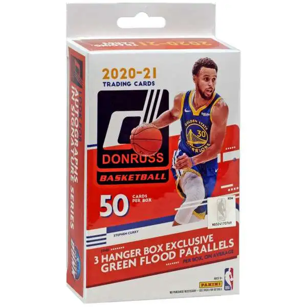 NBA Donruss 2020-21 Basketball Trading Card HANGER Box [50 Cards, 3 Green Flood Parallels]