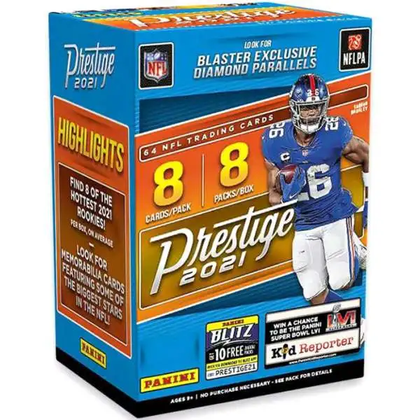 NFL Panini 2021 Prestige Football Trading Card BLASTER Box [8 Packs, Diamond Parallels]
