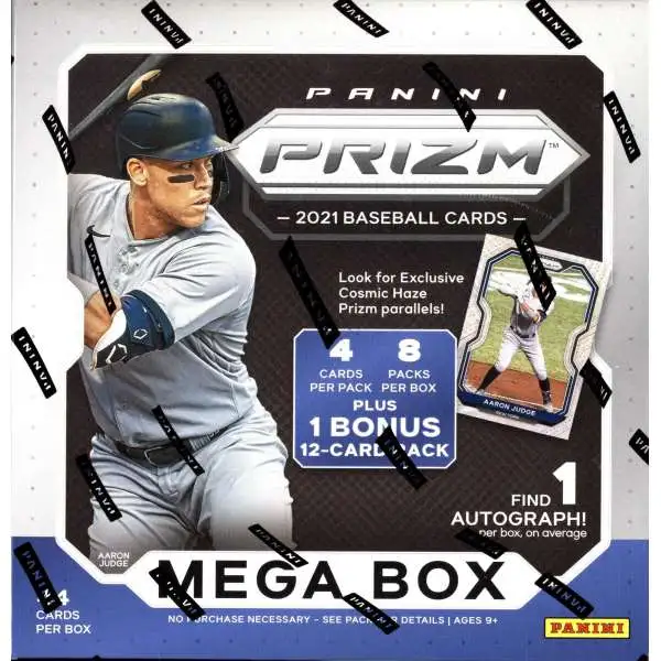 MLB Panini 2021 Prizm Baseball Trading Card MEGA box [8 Packs + Bonus Pack, 1 Autograph, Cosmic Haze Parallels]