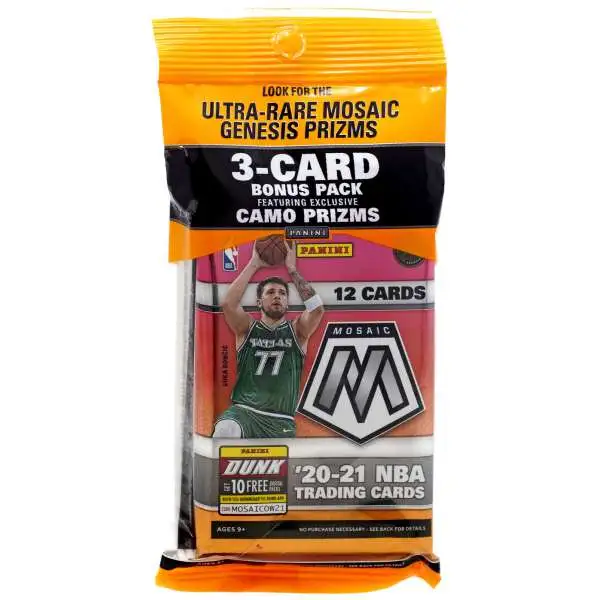 NBA Panini 2020-21 Prizm Mosaic Basketball Trading Card CELLO Pack [12 Cards + 3-Card Bonus Pack Featuring Camo P]