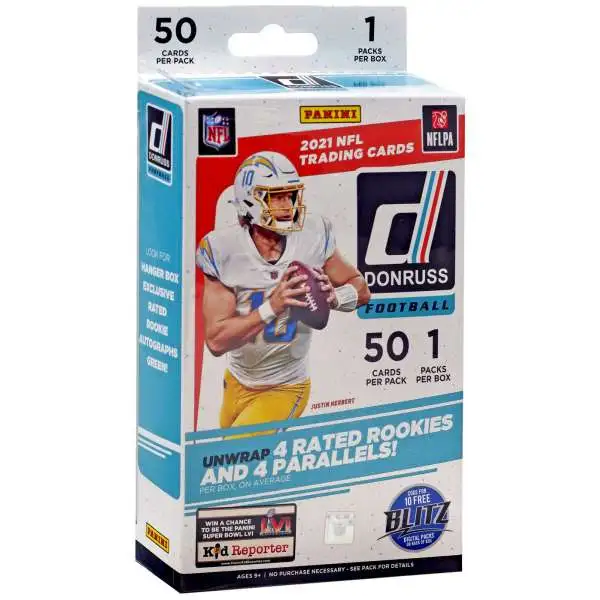NFL Panini 2021 Donruss Football Trading Card HANGER Box [50 Cards, 4 Rated Rookies & 4 Parallels]