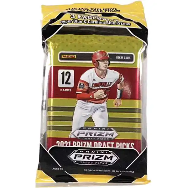 MLB Panini 2021 Prizm Draft Picks Baseball Trading Card CELLO Pack [15 Cards, Hyper Blue & Carolina Blue Prizms]