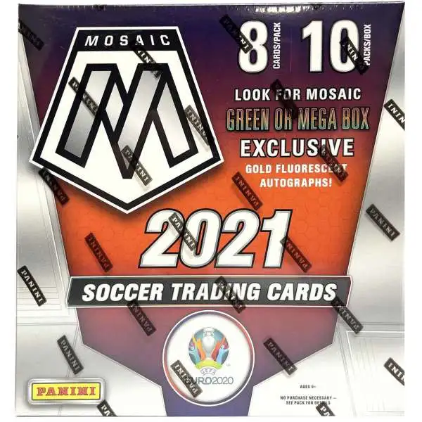 UEFA EURO 2020 Panini 2021 Mosaic Soccer Trading Card MEGA Box [10 Packs, Gold Fluorescent Parallels]