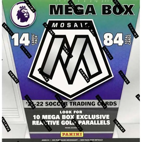 Premier League EPL Panini 2021-22 Mosaic Soccer Trading Card MEGA Box [6 Packs, Reactive Gold Parallels!]