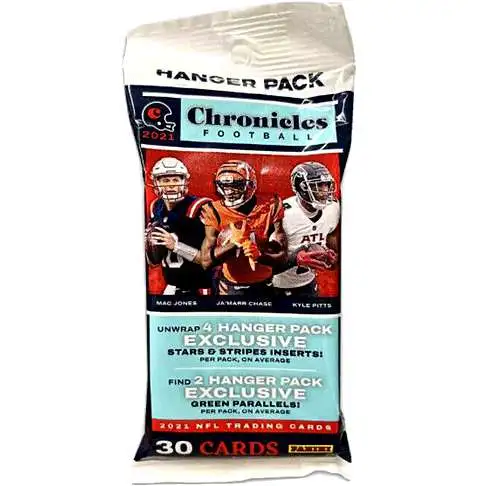 NFL Panini 2021 Chronicles Football Trading Card HANGER Pack [30 Cards, Green Parallels!]