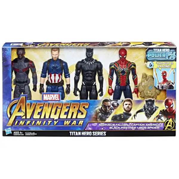 Marvel Avengers Infinity War Titan Hero Series Power FX Falcon, Captain America, Black Panther & Spider-Man Action Figure 4-Pack