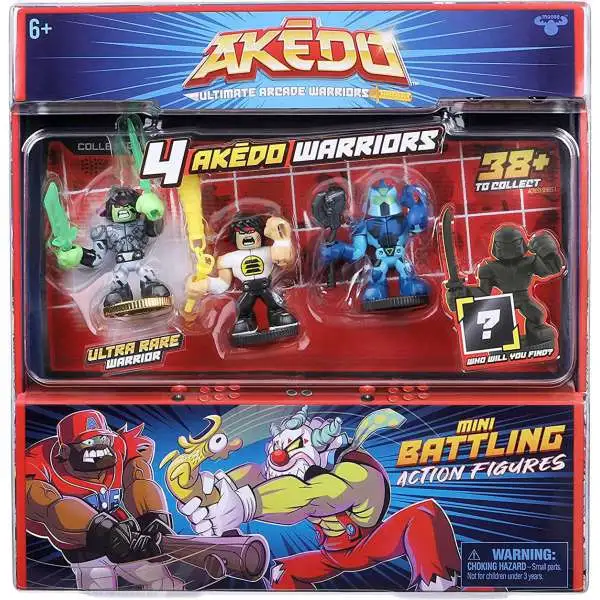 Akedo Ultimate Arcade Warriors Glitchblade, Chux Lee, Hyperlock & MYSTERY Character Mini Battling Action Figure FIGHT 4-Pack