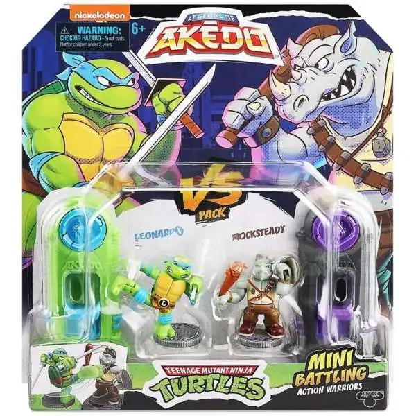 Legends of Akedo Teenage Mutant Ninja Turtles Leonardo vs Rocksteady Mini Battling Action Figure VERSUS Pack