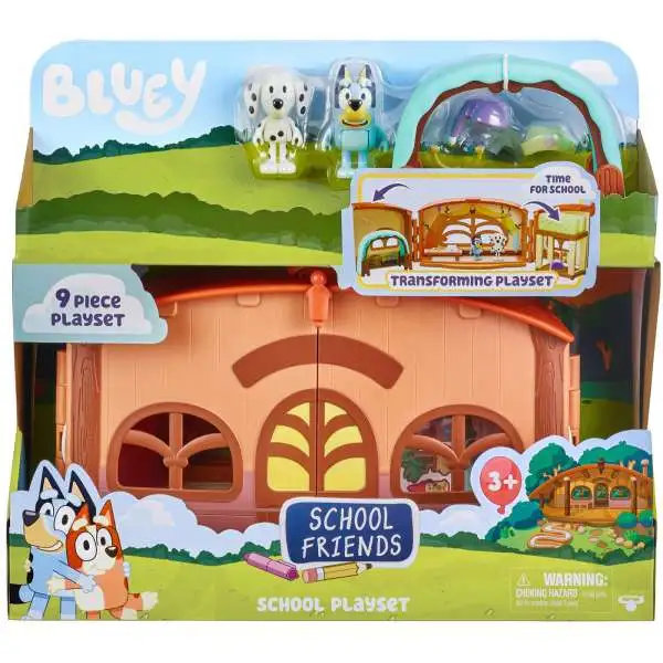 Bluey School Friends 9-Piece Transforming Playset [with Chloe & Bluey Figures!]