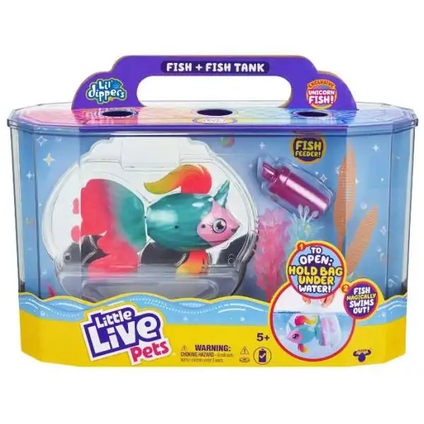 Little Live Pets Lil' Dippers Fish Tank Playset [with Exclusive Unicorn Fish!, Green & Pink]