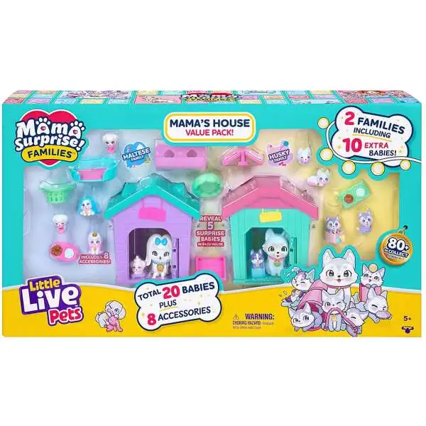 Little Live Pets Mama Surprise! Families Mama's House Exclusive Interactive Toy Foldout Playset Value Pack [20 Mini Babies!]