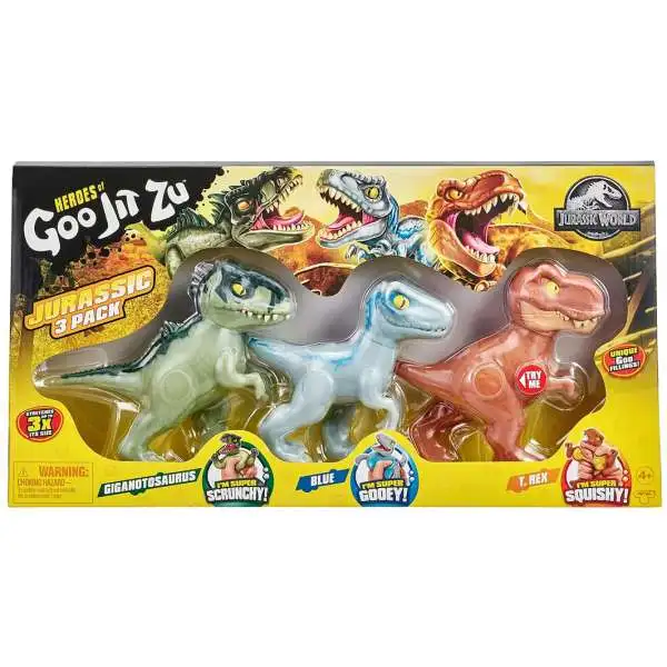 Heroes of Goo Jit Zu Jurassic World Giganotosaurus, Blue & T. Rex Action Figure 3-Pack