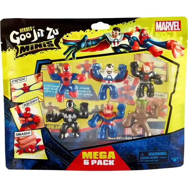 Heroes of Goo Jit Zu MINIS Groot, Black Widow, Captain America, Spider-Man, Venom & Captain Marvel Figure 6-Pack