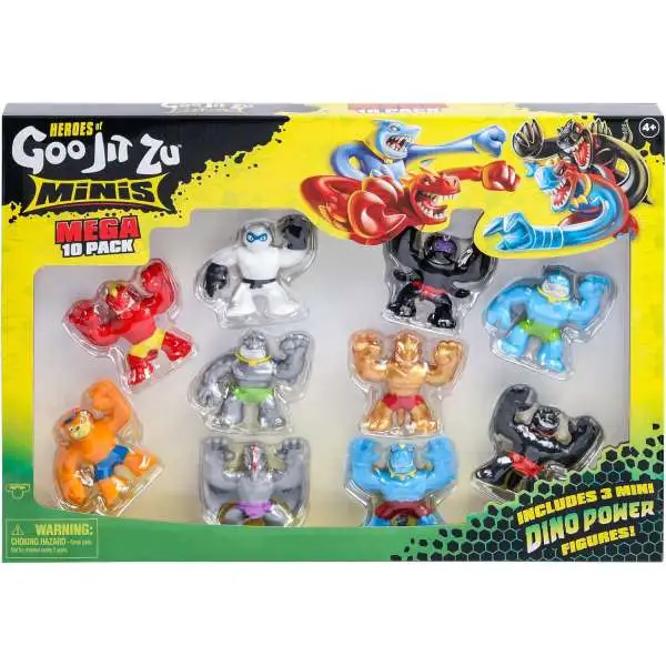 Heroes of Goo Jit Zu MINIS Thrash, Scorpius, Blazagon, Tygor, Pantaro, Terrack, Shredz, Tyro, Gold Blazagon & Silver Thrash MEGA 10-Pack [Includes 3 Mini Dino Power Figures]